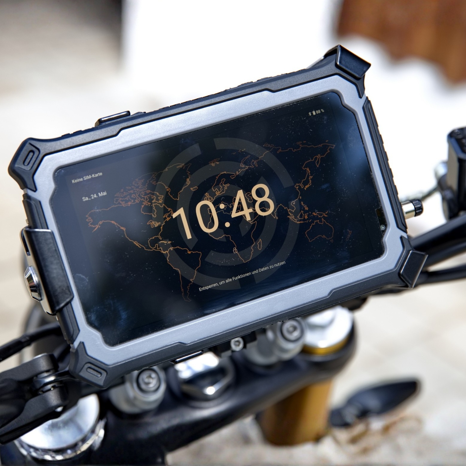 Carpe Iter CI PAD V4D rugged tablet mounted on motorcycle cockpit